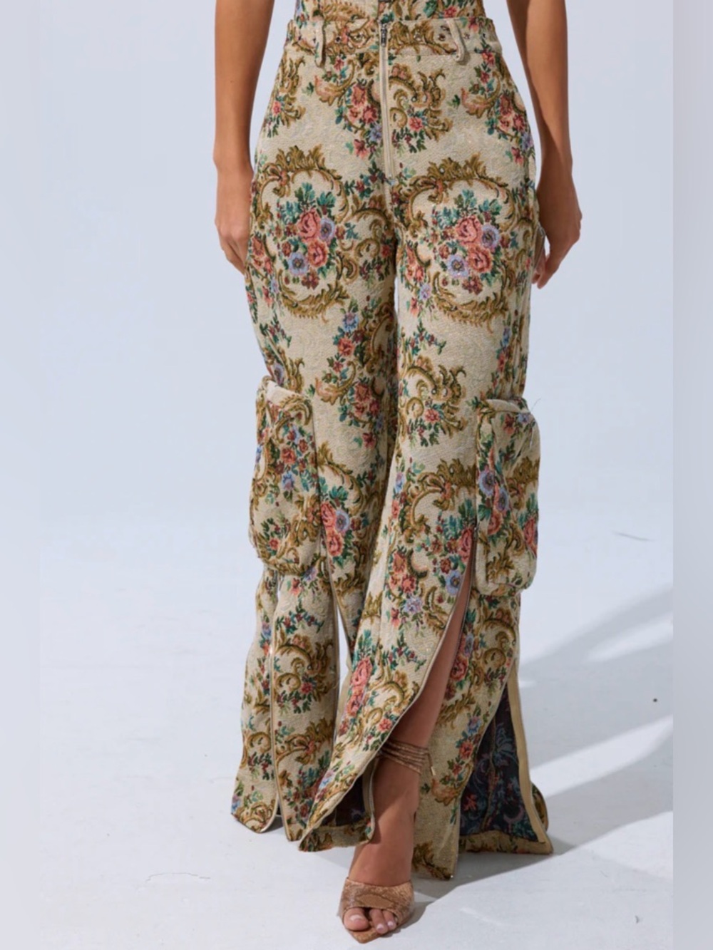 AKIRA Floral Tapestry Cargo Pants - Beige Floral - Picture 2 of 7